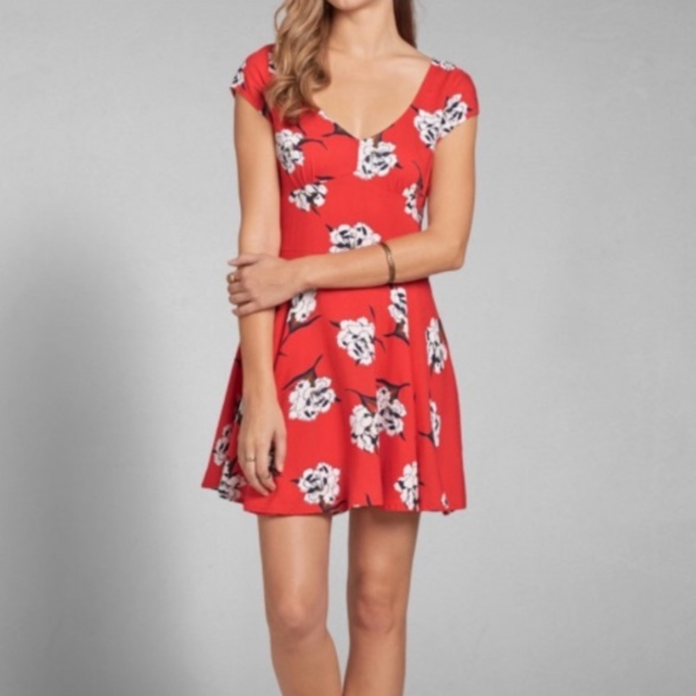 Abercrombie & Fitch Red Floral Skater Dress